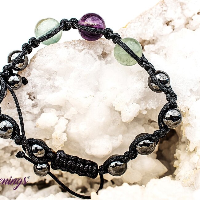 Rainbow Fluorite & Hematite Bracelets - Shamballa Paracord Parachute - Adjustable