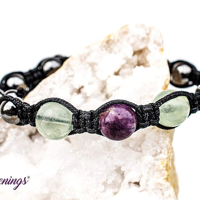 Rainbow Fluorite & Hematite Bracelets - Shamballa Paracord Parachute - Adjustable