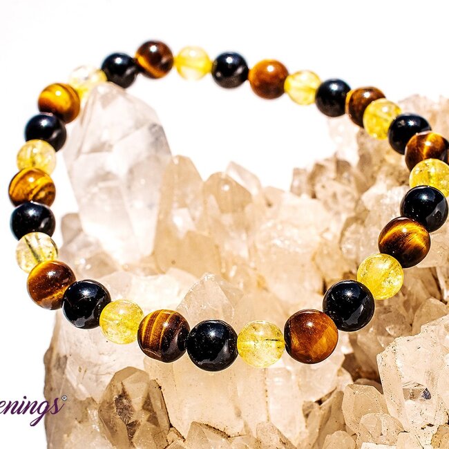 Gold Tigers Eye, Citrine, & Black Tourmaline Bracelet- 6mm