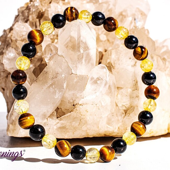 Gold Tigers Eye, Citrine, & Black Tourmaline Bracelet- 6mm