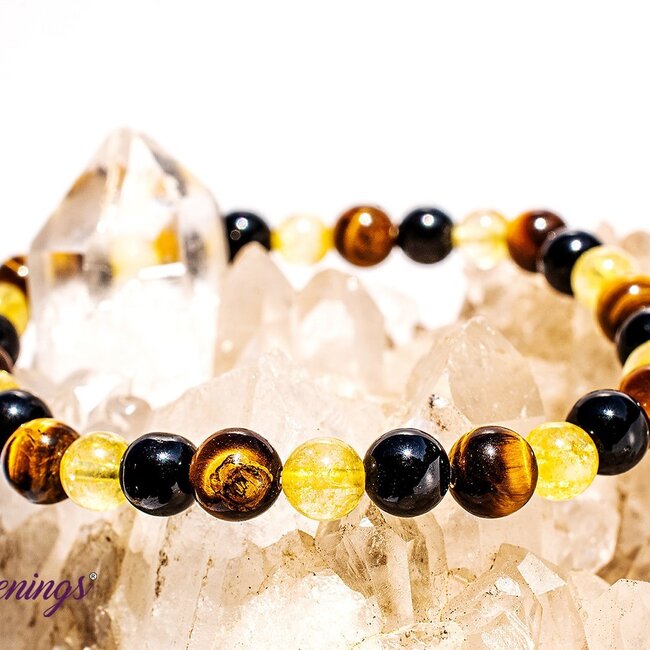 Gold Tigers Eye, Citrine, & Black Tourmaline Bracelet- 6mm