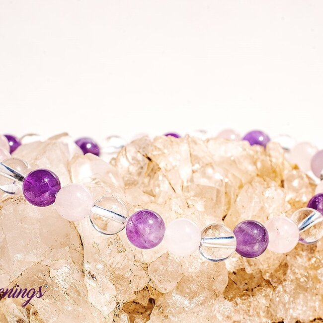 Amethyst, Rose Quartz & Clear Quartz Bracelets - 6mm