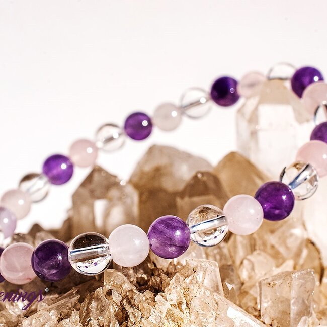 Amethyst, Rose Quartz & Clear Quartz Bracelets - 6mm