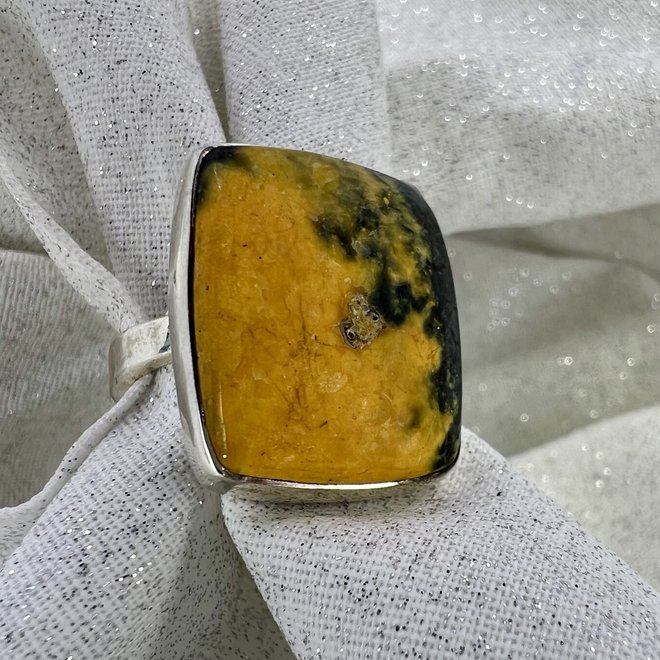 Bumblebee Jasper Rectangle Adjustable  Ring-Sterling Silver