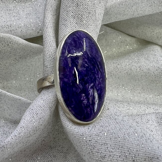Charoite Ring-Oval Adjustable-Sterling Silver