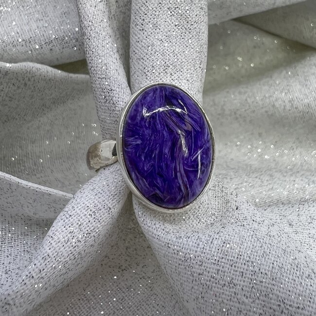 Charoite Ring-Adjustable Oval-Sterling Silver