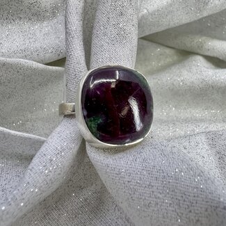 Ruby Zoisite Ring-Square Adjustable-Sterling Silver