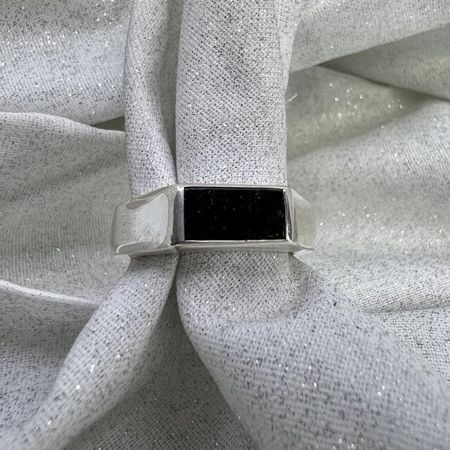 Black Tourmaline Mens Rings - Size 13 Rectangle Bezel Set - Sterling Silver