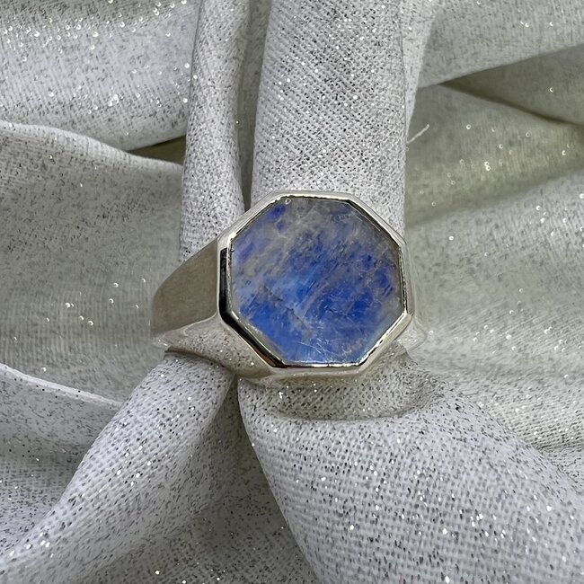 Rainbow Moonstone Men's/Mans Ring-Size 10 Octagon Sterling Silver