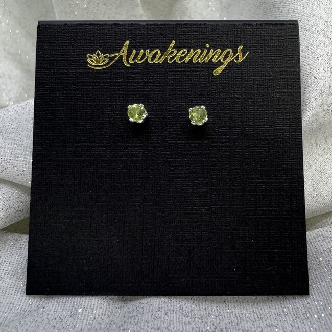 Peridot Earrings - 3mm Faceted Studs Claw Prong Set - Sterling Silver Gemstone Jewelry