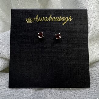 Red Garnet Earrings-3mm Faceted Studs - Prong CLaw Set Sterling Silver Gemstone Jewelry