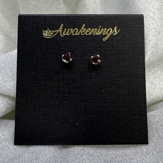 Red Garnet Earrings-3mm Faceted Studs - Sterling Silver Gemstone Jewelry