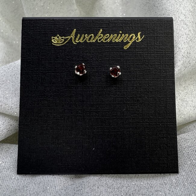 Red Garnet Earrings-3mm Faceted Studs - Prong CLaw Set Sterling Silver Gemstone Jewelry