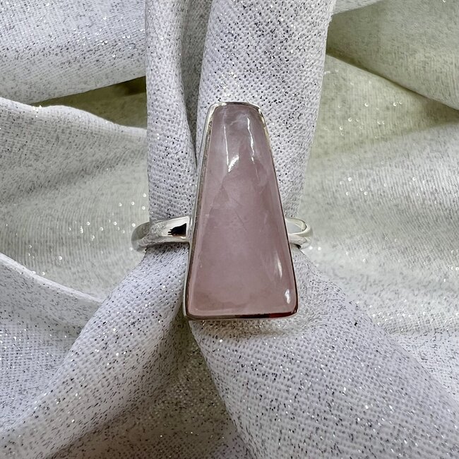 Rose Quartz Ring-Size 7 Angled-Sterling Silver