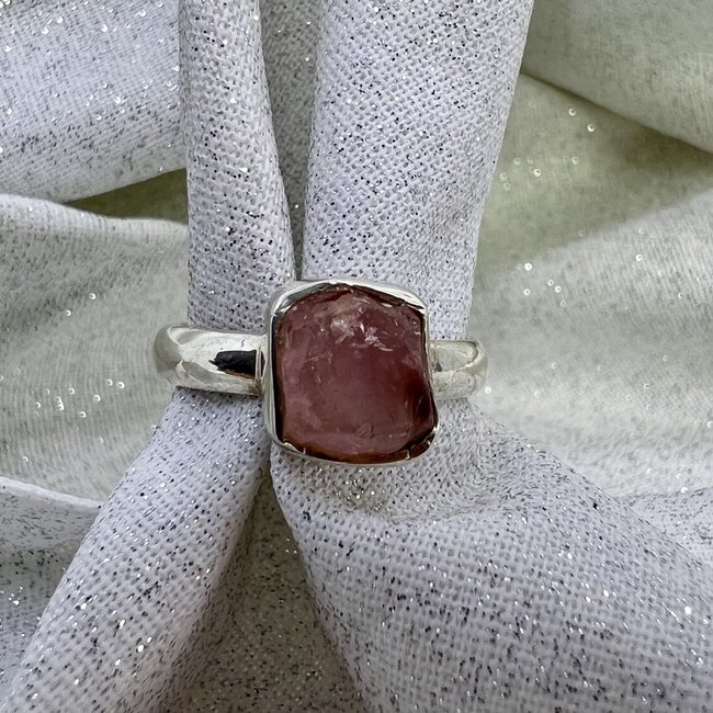 Rose Quartz Ring Natural-Size 7 Sterling Silver Rough Raw Bezel