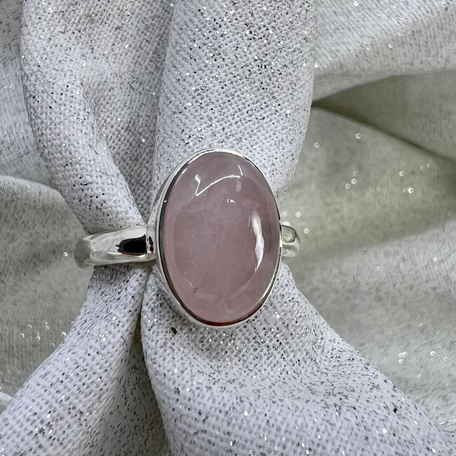 Rose Quartz Ring - Size 5 Oval - Sterling Silver