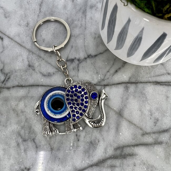 Evil Eye Elephant with Blue Ear Keychain- 5"