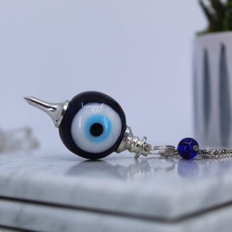 Blue Evil Eye Pendulums - Round Sephoroton Dowsing Divination Silver Chain - Gemstone Crystal