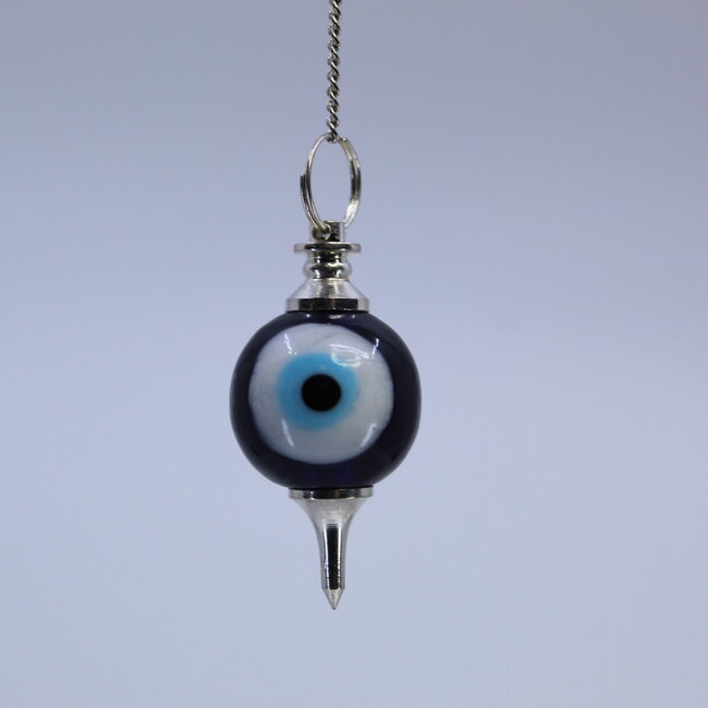 Blue Evil Eye Pendulums - Round Sephoroton Dowsing Divination Silver Chain - Gemstone Crystal