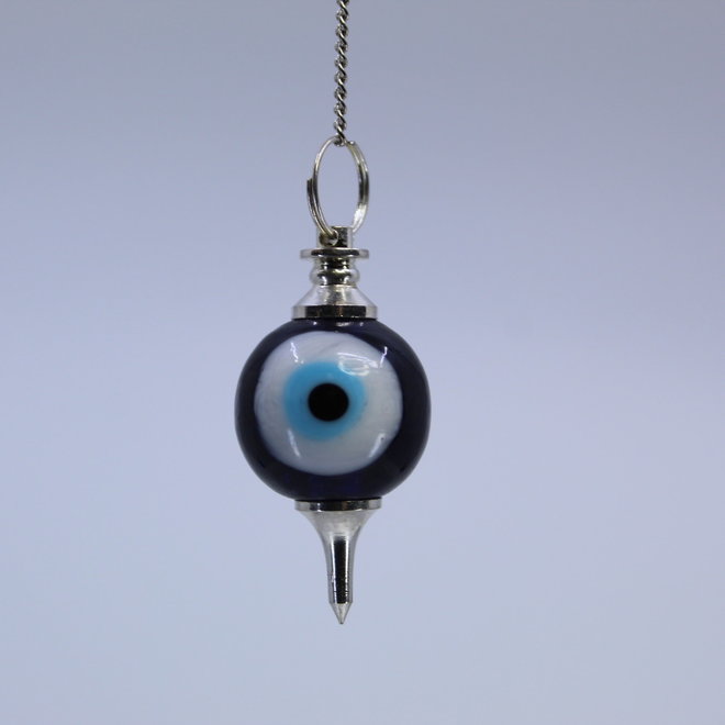 Blue Evil Eye Round Pendulum-Sephoroton Dowsing Divination Silver Chain-Gemstone Crystal