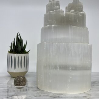 Selenite (Satin Spar Gypsum) Double Tower Lamp Light - Medium 10" (Cord & Bulb Included)