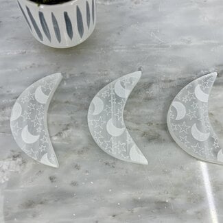 Selenite (Satin Spar Gypsum) Charging Disks Plates - Crescent Moon Moons Small