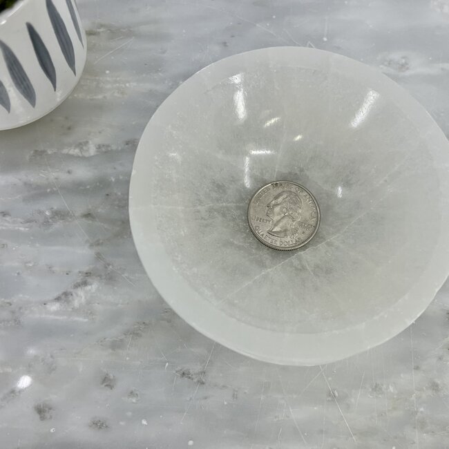 Selenite (Satin Spar Gypsum) Round Charging Bowl - 4" Dish