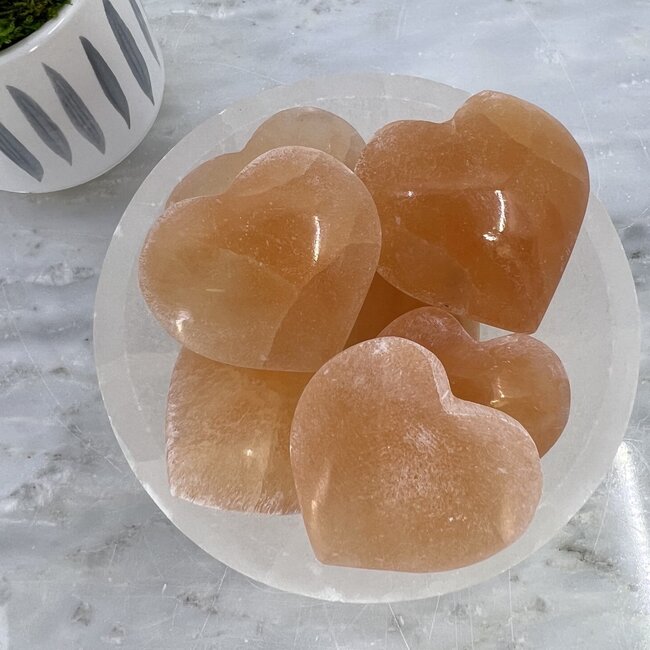 Orange Peach Selenite Selenite (Satin Spar Gypsum) Charging Hearts - 2" Medium