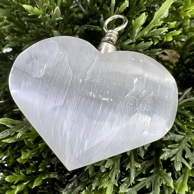 Selenite (Satin Spar Gypsum) Hearts Pendant- 1"