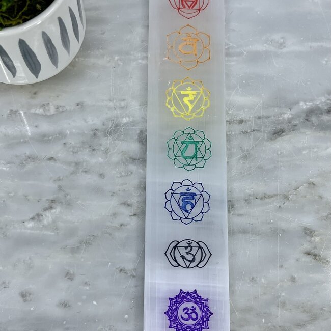 Selenite (Satin Spar Gypsum) Chakra Colored Charging Bar - 8"