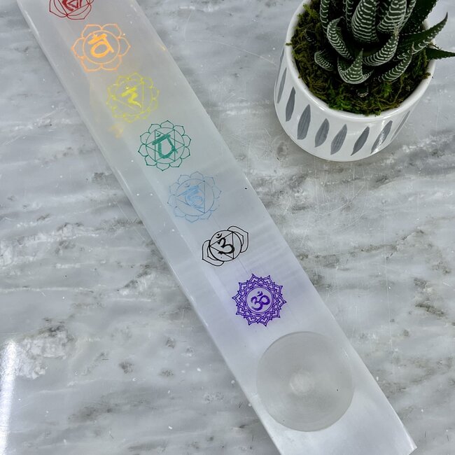Selenite (Satin Spar Gypsum) Chakra Colored Charging Bar-Large 10"