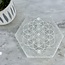 Selenite (Satin Spar Gypsum) Charging Disks Plates Station - 3.5" Hexagon Flower of Life & Chakra Symbols Medium