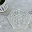Selenite (Satin Spar Gypsum) Hexagon Chakra & Flower of Life Charging Plate