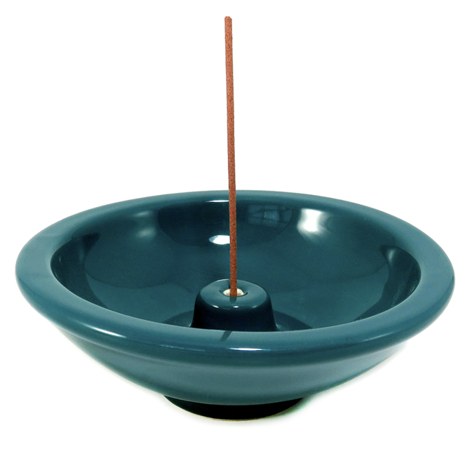 Incense Stick Burner Holder 4.5" Round Wheel Teal Blue Green Ceramic Cone Coil
