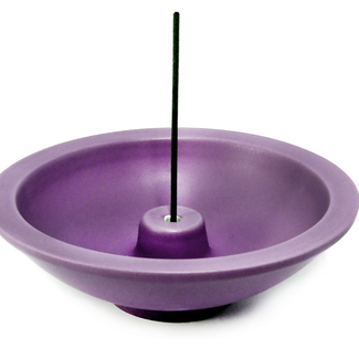 Incense Stick Burner Holder - 4.5" Round Wheel Frosted Purple Violet Ceramic Cone Coil