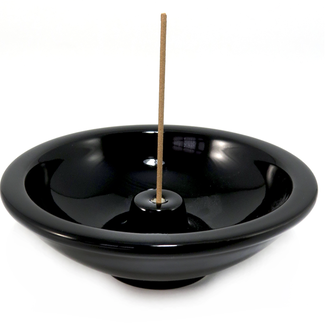 Incense Stick Burner Holder - 4.5" Round Wheel Black Ebony Ceramic Cone Coil