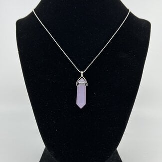 Purple (Lavender) Jade Necklace-Point on Bead Chain 18" Silver Plated