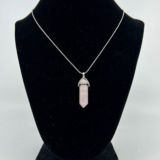 Rose Quartz Necklaces - Point on Bead Chain 18" Silver Plated