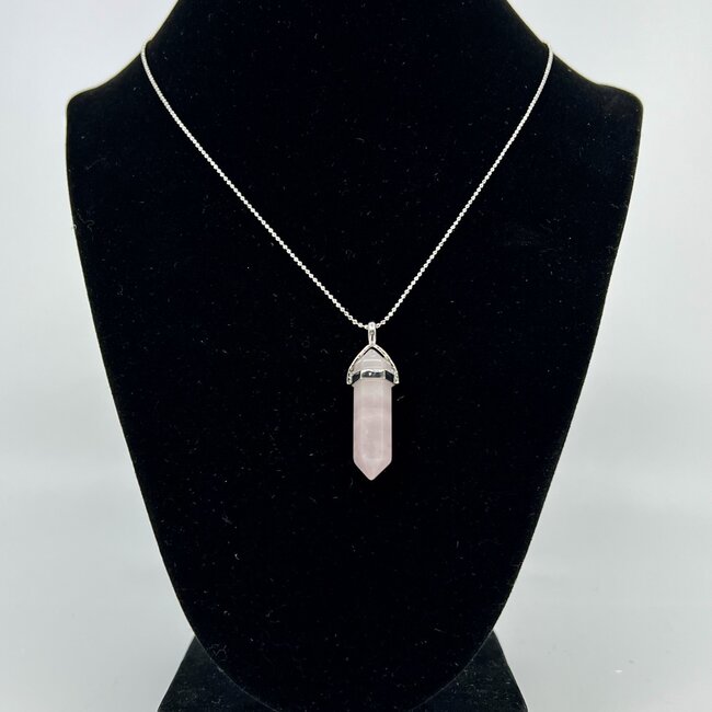 Rose Quartz Necklaces - Point on Bead Chain 18" Silver Plated