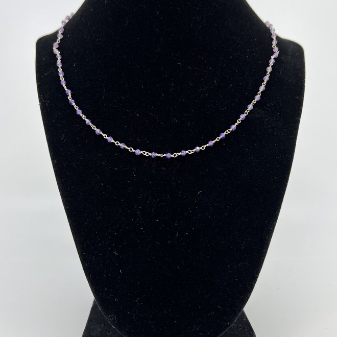 Amethyst Beaded Clasp Necklace-Sterling Silver
