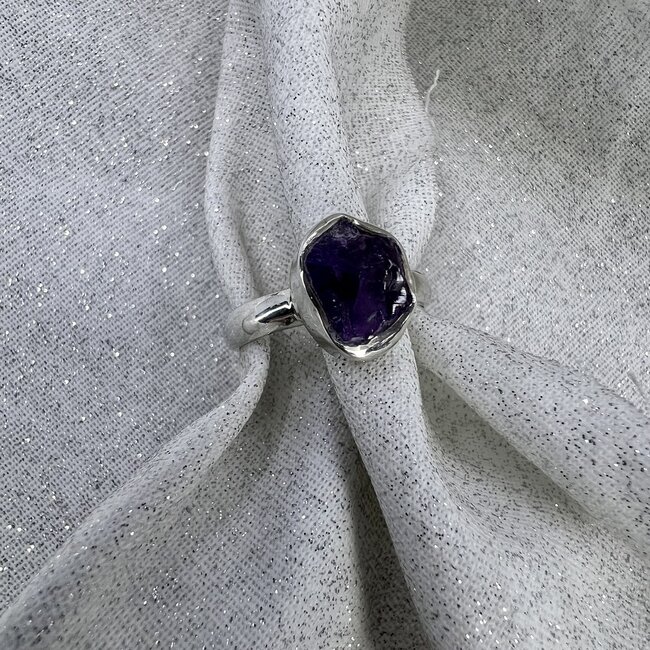 Amethyst Rings -Size 6 Rough Bezel Set - Sterling Silver Natural Raw