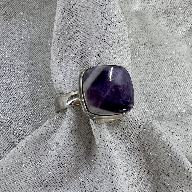 Chevron (Dream) Amethyst Ring - Size 7 Square - Sterling Silver