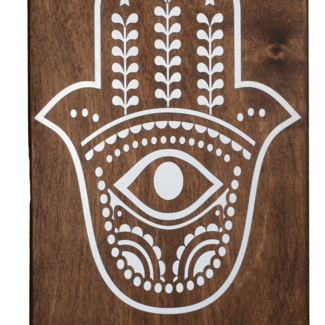 Hamsa (Fatima Miriam Khamsa) Hand - Wall Plaque Wood Decor Foil Accent with Stand