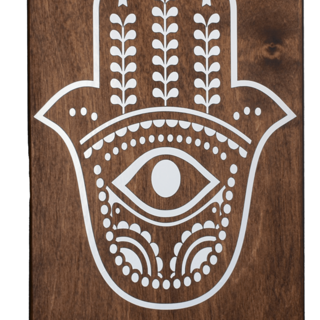 Hamsa (Fatima Miriam Khamsa) Hand - Wall Plaque Wood Decor Foil Accent with Stand