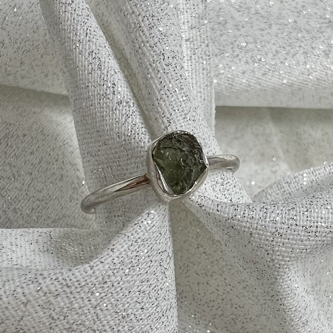 Moldavite Rings - Size 6 Simple Rough - Sterling Silver Raw Natural