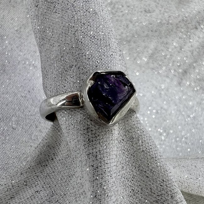 Amethyst Rings - Size 8 Rough Bezel Set - Sterling Silver Natural Raw