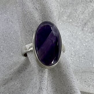 Chevron (Dream) Amethyst Ring - Size 8 Oval - Sterling Silver