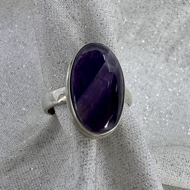 Chevron (Dream) Amethyst Ring - Size 8 Oval - Sterling Silver