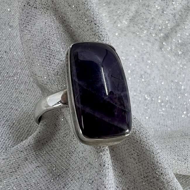 Chevron (Dream) Amethyst Ring - Size 8 Rectangle - Sterling Silver