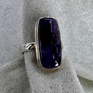 Chevron (Dream) Amethyst Ring - Size 7 Rectangle - Sterling Silver